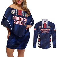 Custom Football Dominican Republic Couples Matching Off Shoulder Short Dress and Long Sleeve Button Shirt Go Los Quisqueyanos - Wonder Print Shop