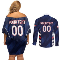 Custom Football Dominican Republic Couples Matching Off Shoulder Short Dress and Long Sleeve Button Shirt Go Los Quisqueyanos - Wonder Print Shop