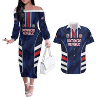 Custom Football Dominican Republic Couples Matching Off The Shoulder Long Sleeve Dress and Hawaiian Shirt Go Los Quisqueyanos - Wonder Print Shop