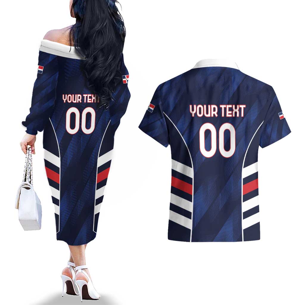 Custom Football Dominican Republic Couples Matching Off The Shoulder Long Sleeve Dress and Hawaiian Shirt Go Los Quisqueyanos - Wonder Print Shop