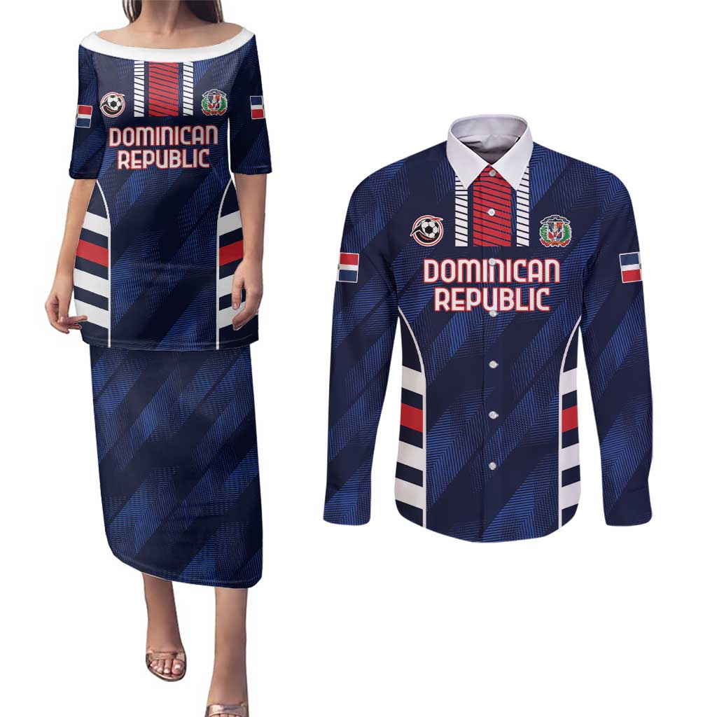 Custom Football Dominican Republic Couples Matching Puletasi and Long Sleeve Button Shirt Go Los Quisqueyanos - Wonder Print Shop