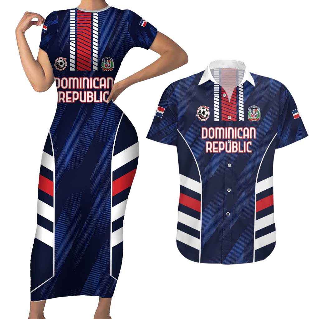 Custom Football Dominican Republic Couples Matching Short Sleeve Bodycon Dress and Hawaiian Shirt Go Los Quisqueyanos - Wonder Print Shop
