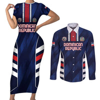 Custom Football Dominican Republic Couples Matching Short Sleeve Bodycon Dress and Long Sleeve Button Shirt Go Los Quisqueyanos - Wonder Print Shop