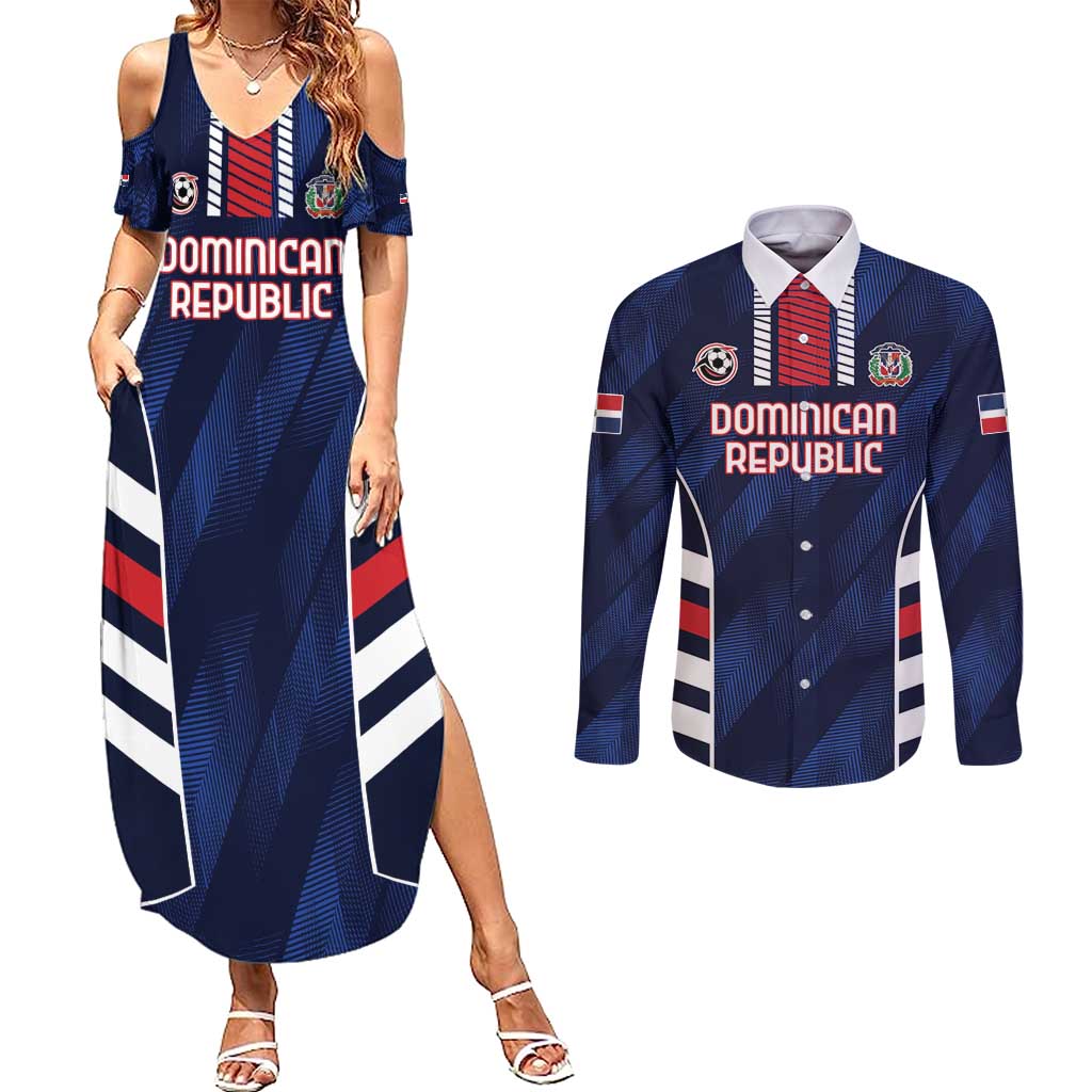 Custom Football Dominican Republic Couples Matching Summer Maxi Dress and Long Sleeve Button Shirt Go Los Quisqueyanos - Wonder Print Shop
