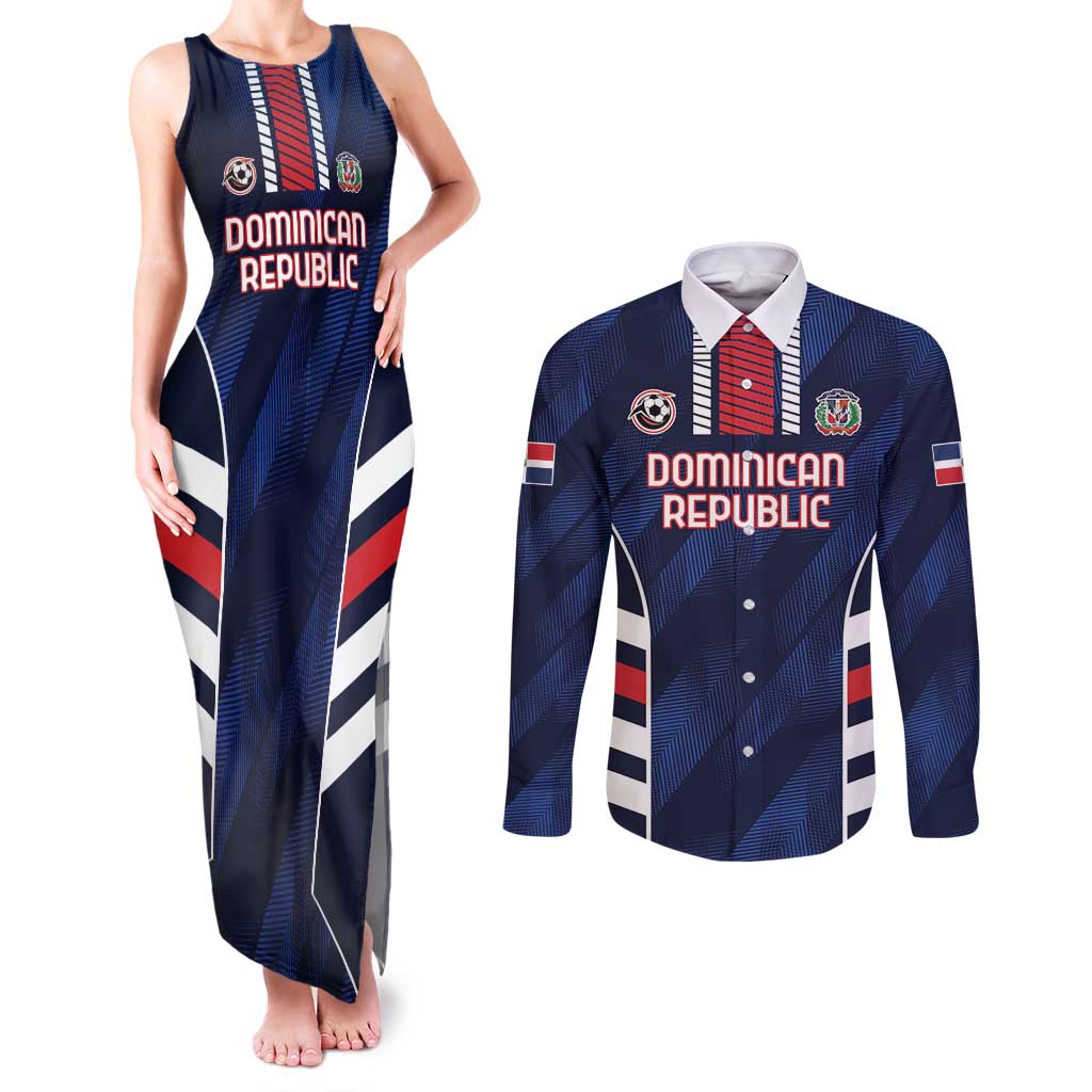 Custom Football Dominican Republic Couples Matching Tank Maxi Dress and Long Sleeve Button Shirt Go Los Quisqueyanos - Wonder Print Shop