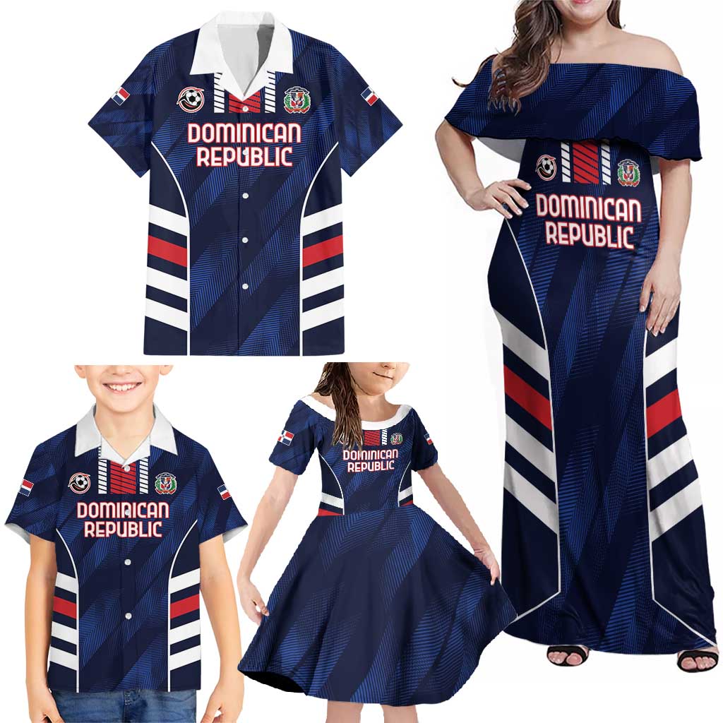 Custom Football Dominican Republic Family Matching Off Shoulder Maxi Dress and Hawaiian Shirt Go Los Quisqueyanos - Wonder Print Shop