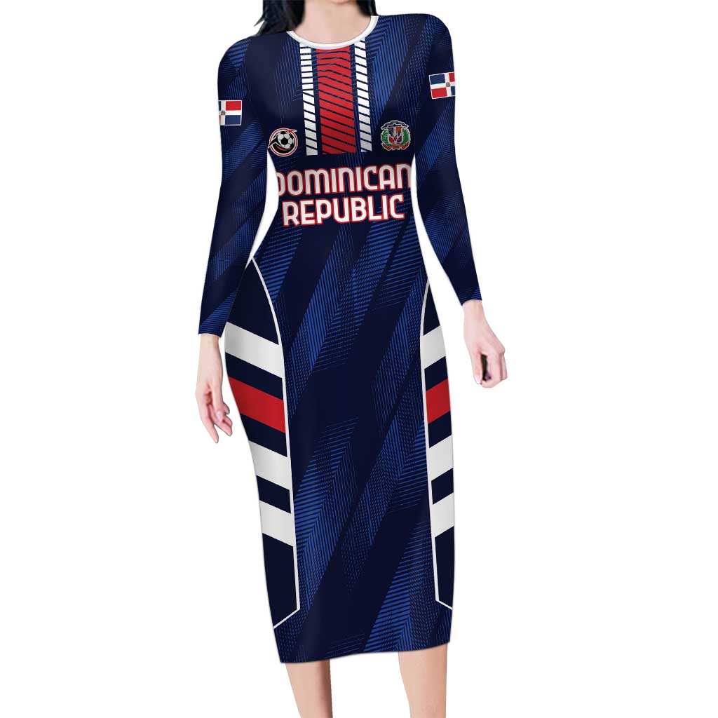 Custom Football Dominican Republic Long Sleeve Bodycon Dress Go Los Quisqueyanos - Wonder Print Shop