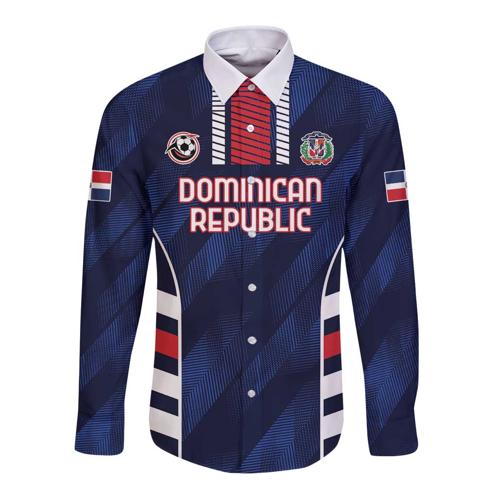 Custom Football Dominican Republic Long Sleeve Button Shirt Go Los Quisqueyanos - Wonder Print Shop