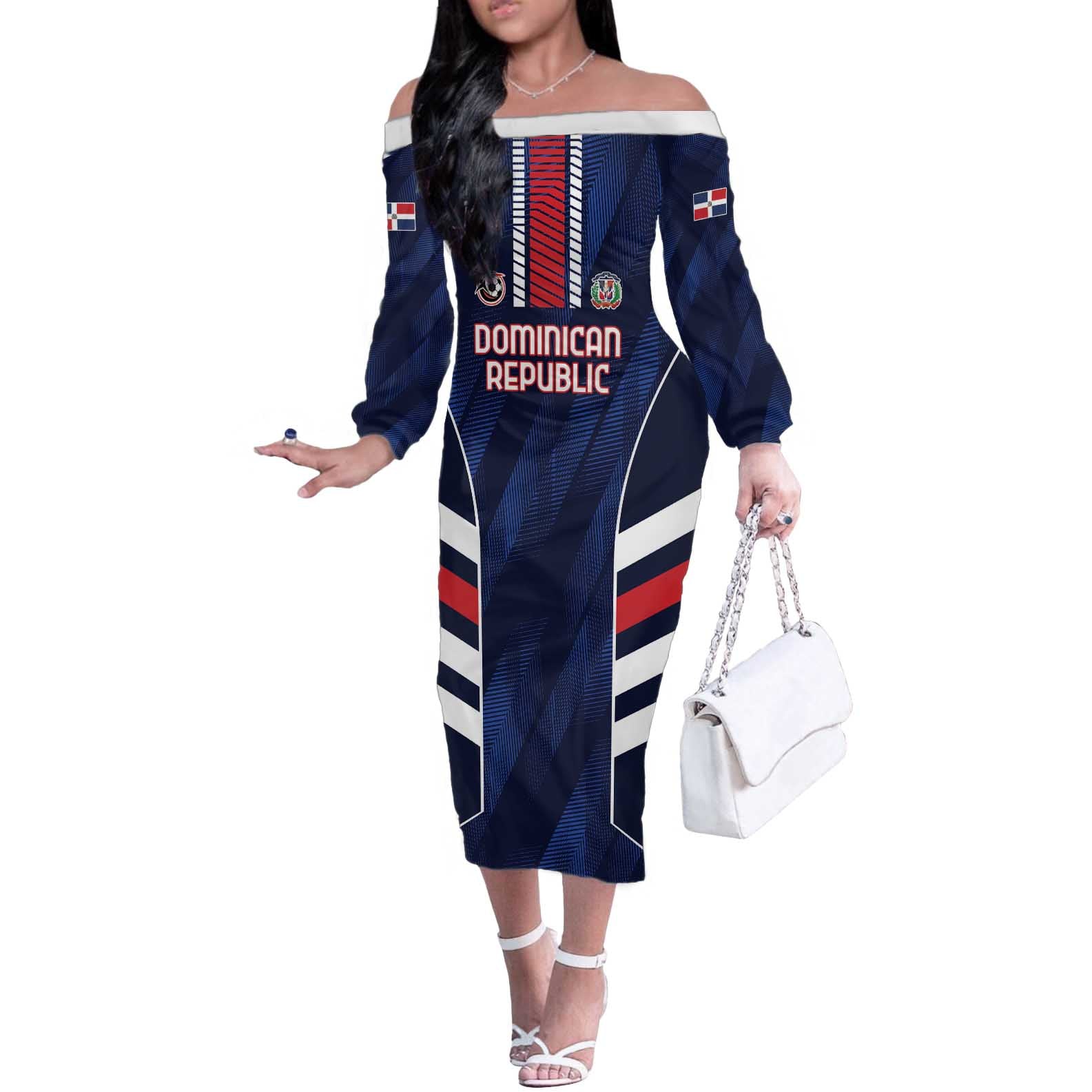 Custom Football Dominican Republic Off The Shoulder Long Sleeve Dress Go Los Quisqueyanos - Wonder Print Shop