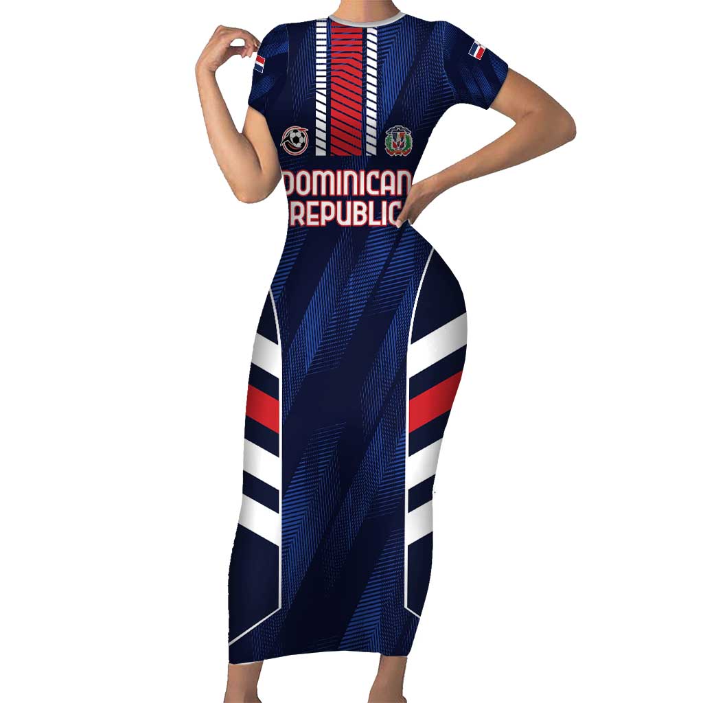 Custom Football Dominican Republic Short Sleeve Bodycon Dress Go Los Quisqueyanos - Wonder Print Shop