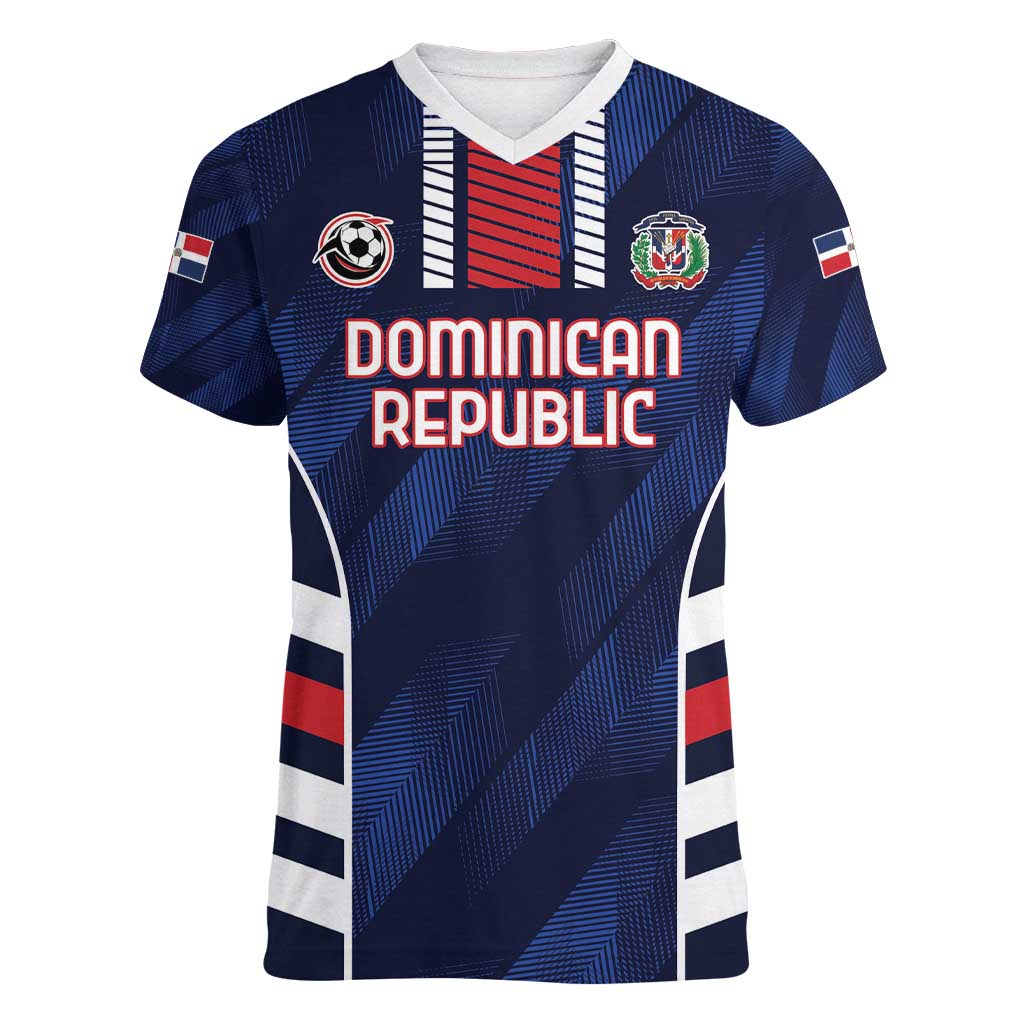 Custom Football Dominican Republic Women V-Neck T-Shirt Go Los Quisqueyanos - Wonder Print Shop