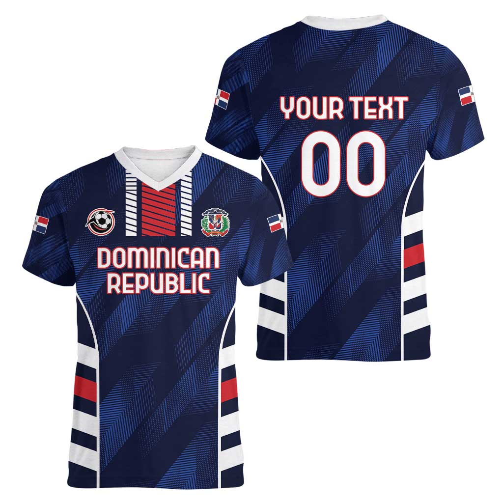 Custom Football Dominican Republic Women V-Neck T-Shirt Go Los Quisqueyanos - Wonder Print Shop
