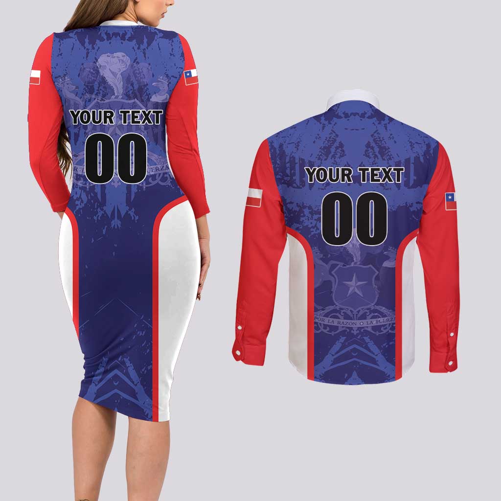 Custom Football Chile Couples Matching Long Sleeve Bodycon Dress and Long Sleeve Button Shirt Vamos La Roja - Wonder Print Shop