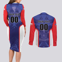Custom Football Chile Couples Matching Long Sleeve Bodycon Dress and Long Sleeve Button Shirt Vamos La Roja - Wonder Print Shop