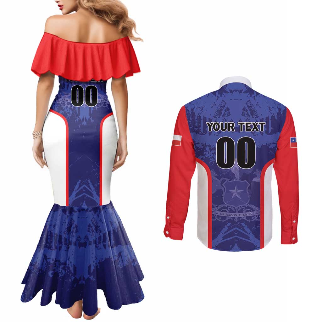 Custom Football Chile Couples Matching Mermaid Dress and Long Sleeve Button Shirt Vamos La Roja - Wonder Print Shop