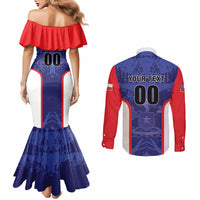 Custom Football Chile Couples Matching Mermaid Dress and Long Sleeve Button Shirt Vamos La Roja - Wonder Print Shop
