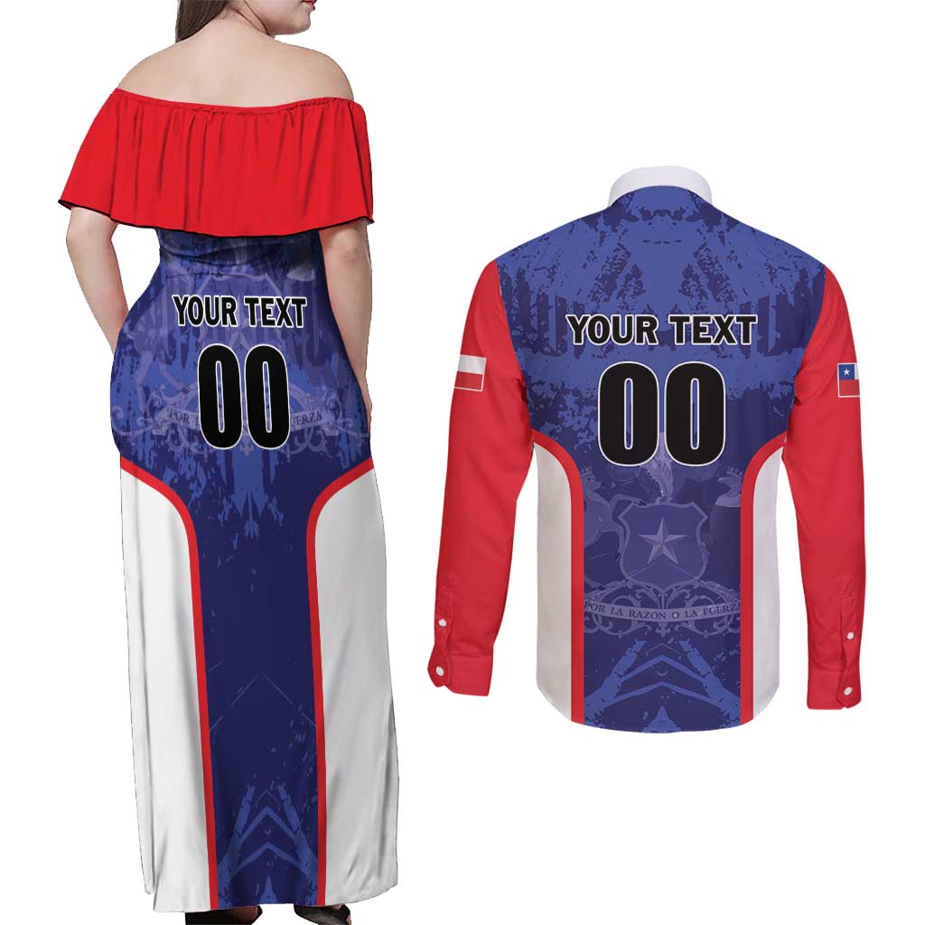 Custom Football Chile Couples Matching Off Shoulder Maxi Dress and Long Sleeve Button Shirt Vamos La Roja - Wonder Print Shop