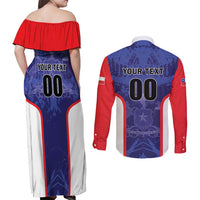 Custom Football Chile Couples Matching Off Shoulder Maxi Dress and Long Sleeve Button Shirt Vamos La Roja - Wonder Print Shop