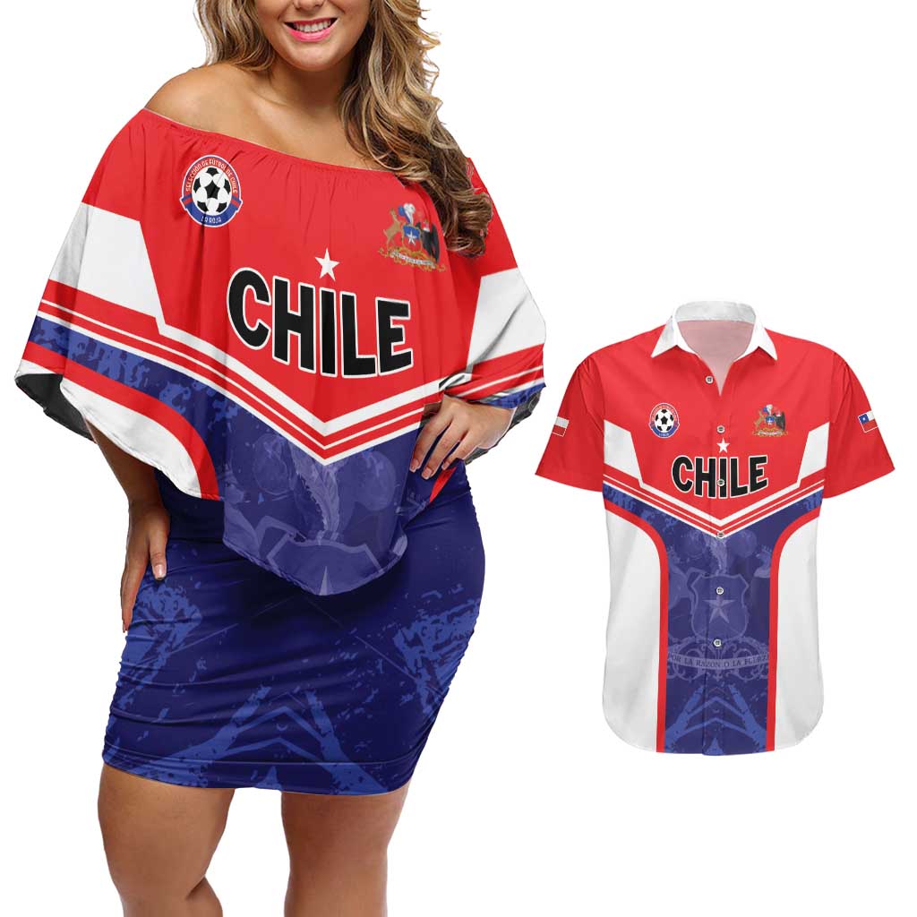 Custom Football Chile Couples Matching Off Shoulder Short Dress and Hawaiian Shirt Vamos La Roja - Wonder Print Shop