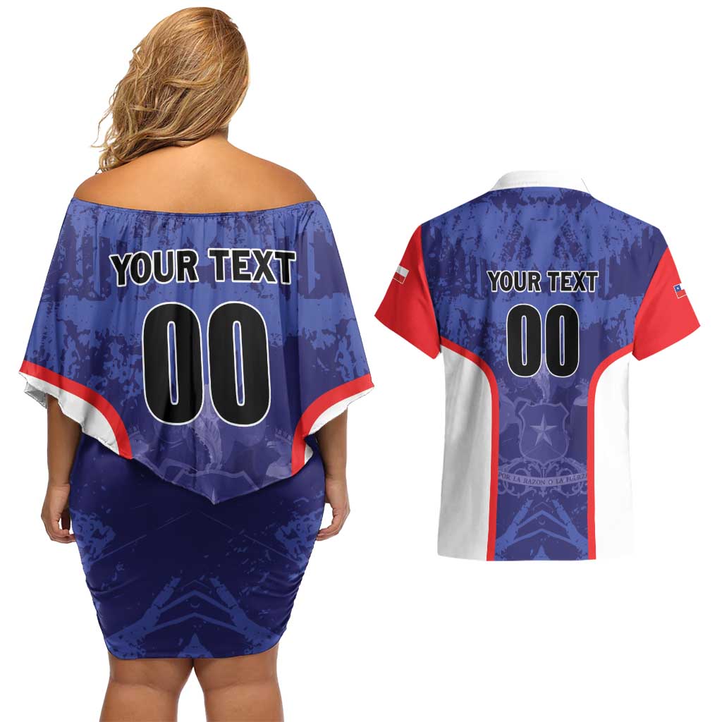 Custom Football Chile Couples Matching Off Shoulder Short Dress and Hawaiian Shirt Vamos La Roja - Wonder Print Shop