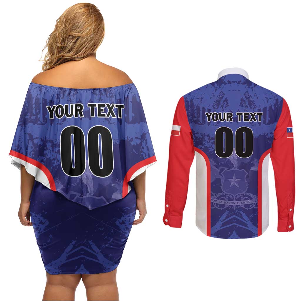 Custom Football Chile Couples Matching Off Shoulder Short Dress and Long Sleeve Button Shirt Vamos La Roja - Wonder Print Shop