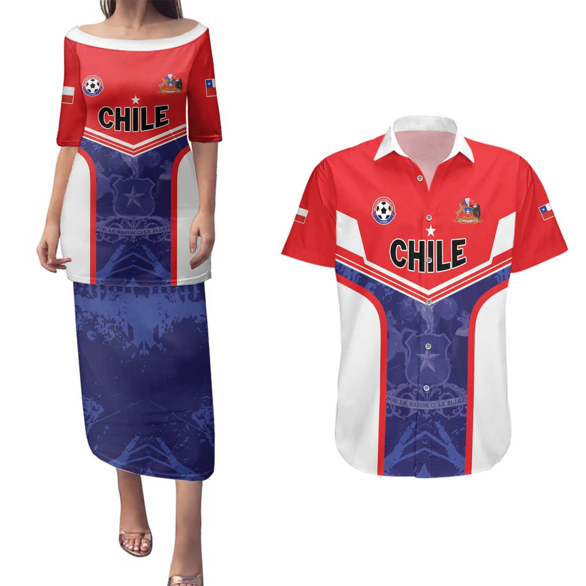 Custom Football Chile Couples Matching Puletasi and Hawaiian Shirt Vamos La Roja - Wonder Print Shop