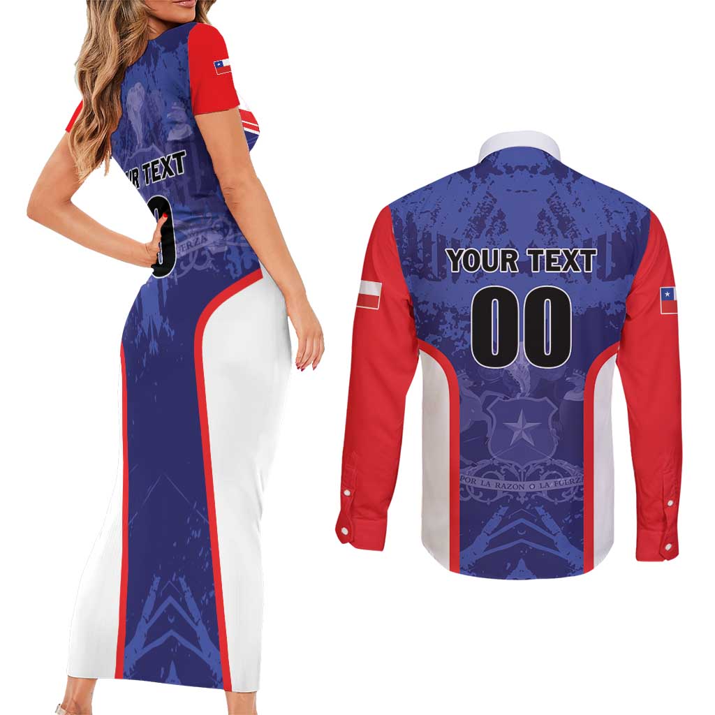 Custom Football Chile Couples Matching Short Sleeve Bodycon Dress and Long Sleeve Button Shirt Vamos La Roja - Wonder Print Shop