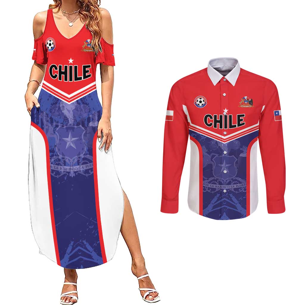 Custom Football Chile Couples Matching Summer Maxi Dress and Long Sleeve Button Shirt Vamos La Roja - Wonder Print Shop