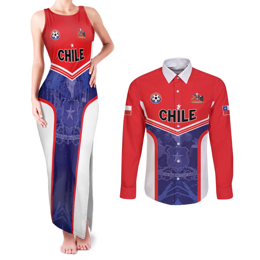 Custom Football Chile Couples Matching Tank Maxi Dress and Long Sleeve Button Shirt Vamos La Roja - Wonder Print Shop