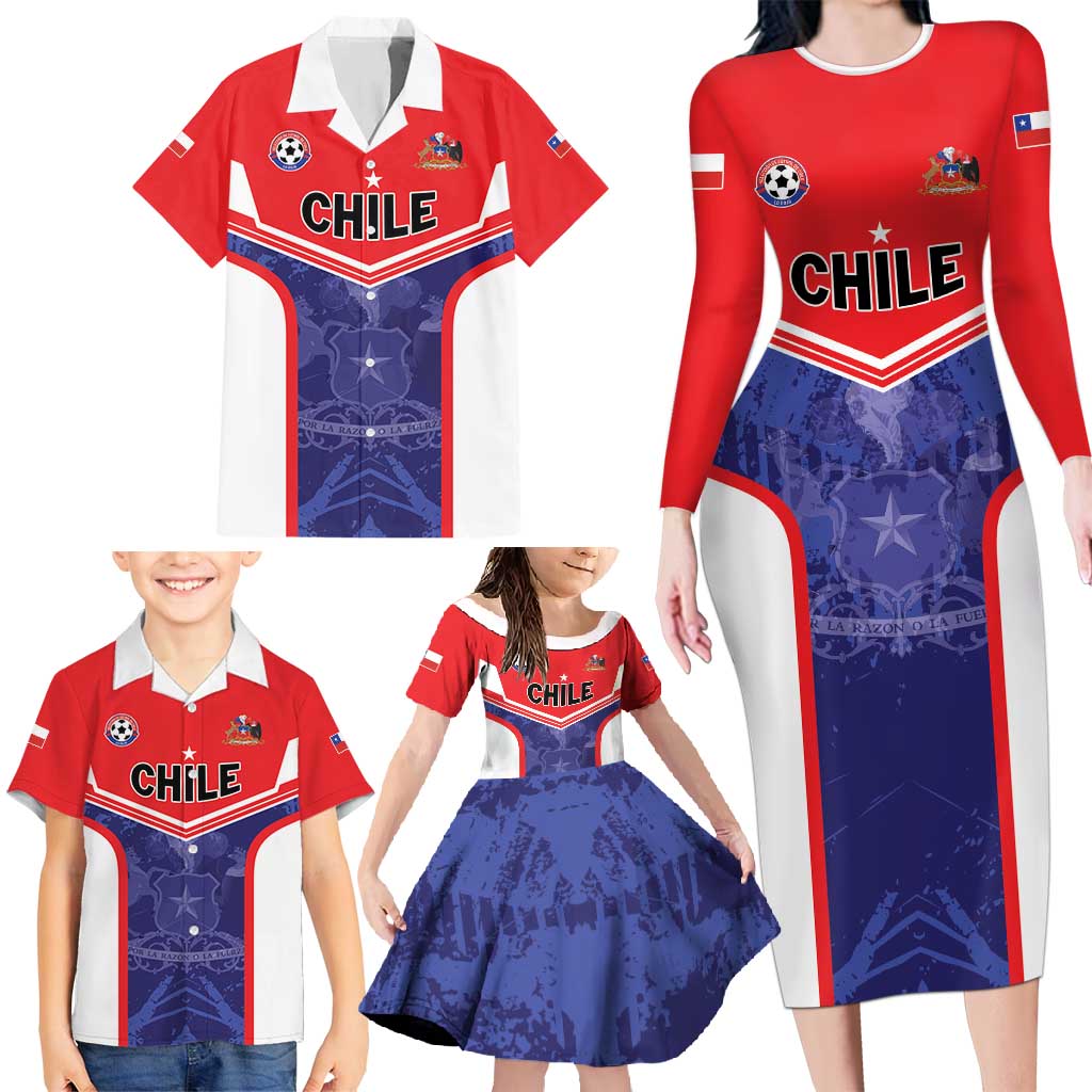 Custom Football Chile Family Matching Long Sleeve Bodycon Dress and Hawaiian Shirt Vamos La Roja - Wonder Print Shop