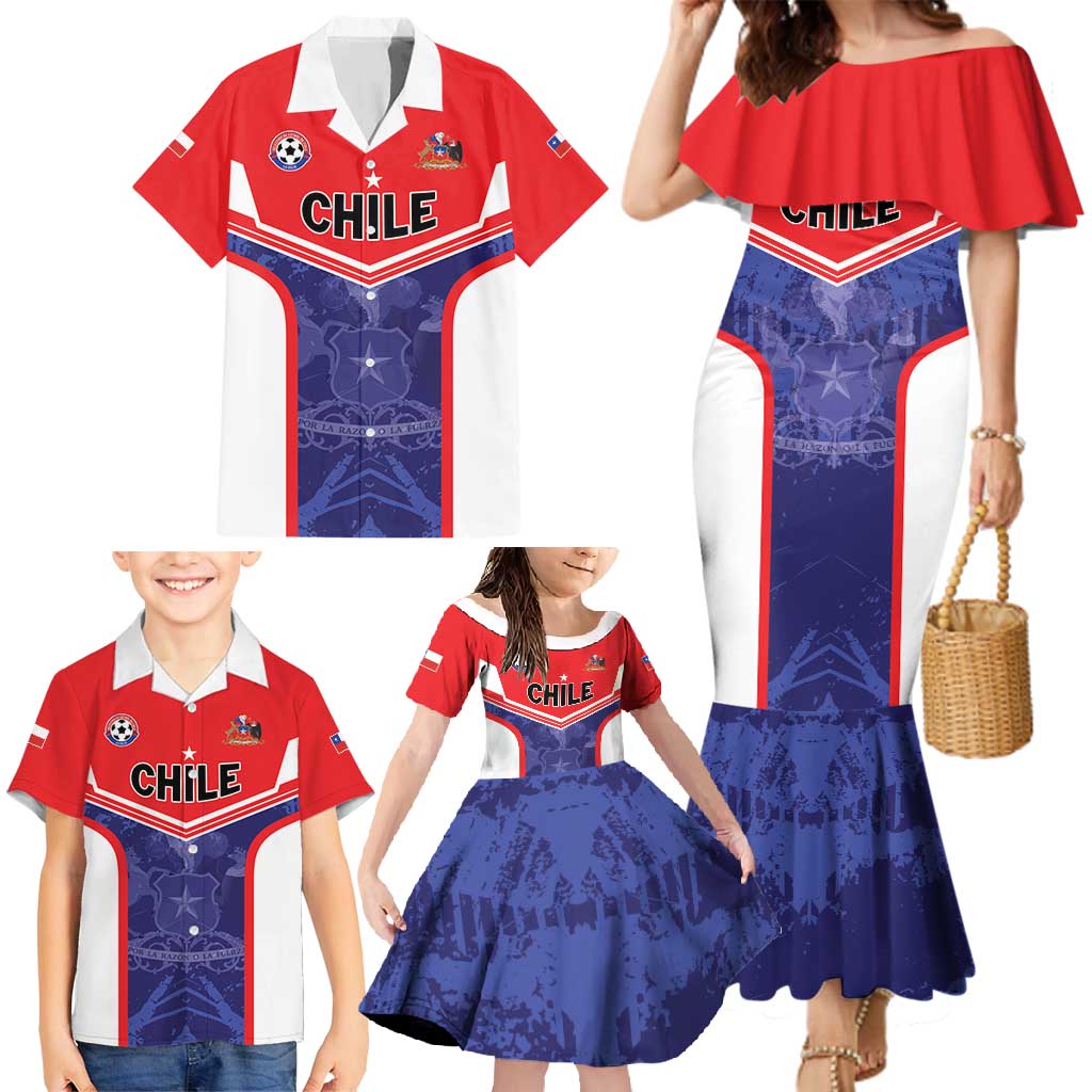 Custom Football Chile Family Matching Mermaid Dress and Hawaiian Shirt Vamos La Roja - Wonder Print Shop