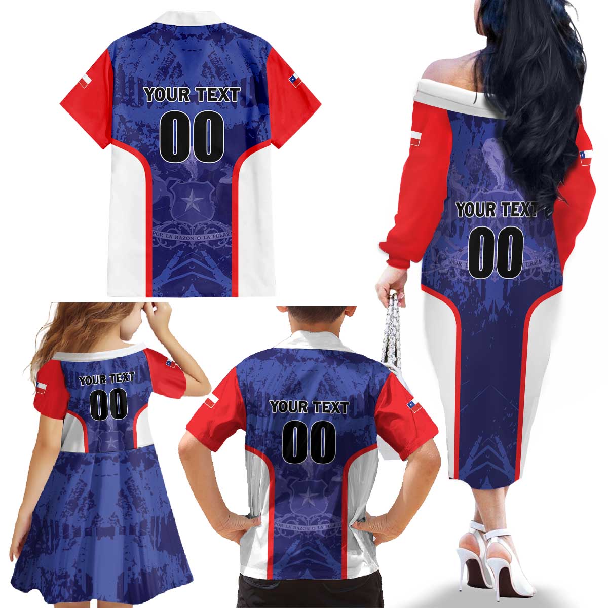 Custom Football Chile Family Matching Off The Shoulder Long Sleeve Dress and Hawaiian Shirt Vamos La Roja - Wonder Print Shop