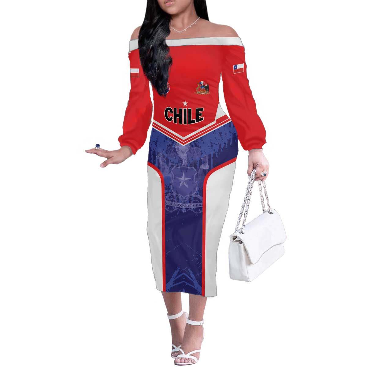 Custom Football Chile Family Matching Off The Shoulder Long Sleeve Dress and Hawaiian Shirt Vamos La Roja - Wonder Print Shop