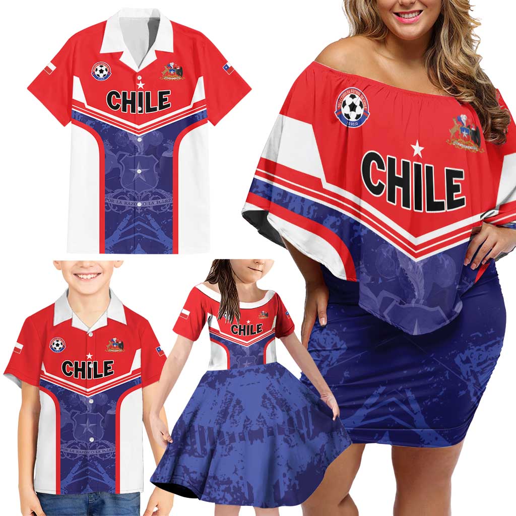 Custom Football Chile Family Matching Off Shoulder Short Dress and Hawaiian Shirt Vamos La Roja - Wonder Print Shop