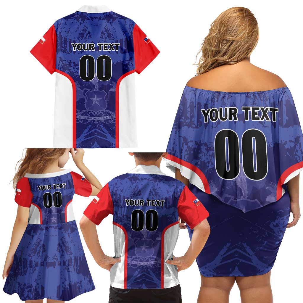 Custom Football Chile Family Matching Off Shoulder Short Dress and Hawaiian Shirt Vamos La Roja - Wonder Print Shop