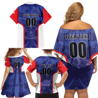 Custom Football Chile Family Matching Off Shoulder Short Dress and Hawaiian Shirt Vamos La Roja - Wonder Print Shop