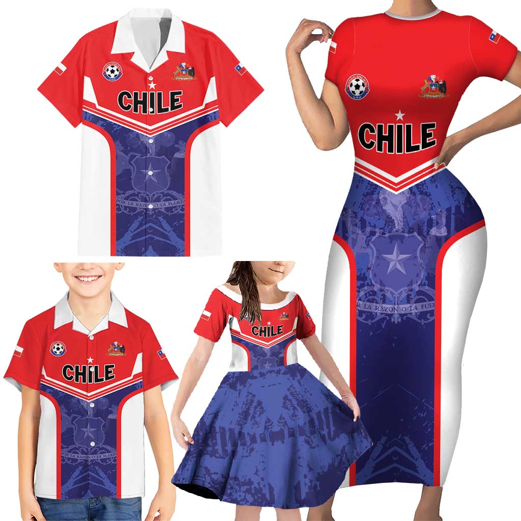 Custom Football Chile Family Matching Short Sleeve Bodycon Dress and Hawaiian Shirt Vamos La Roja - Wonder Print Shop