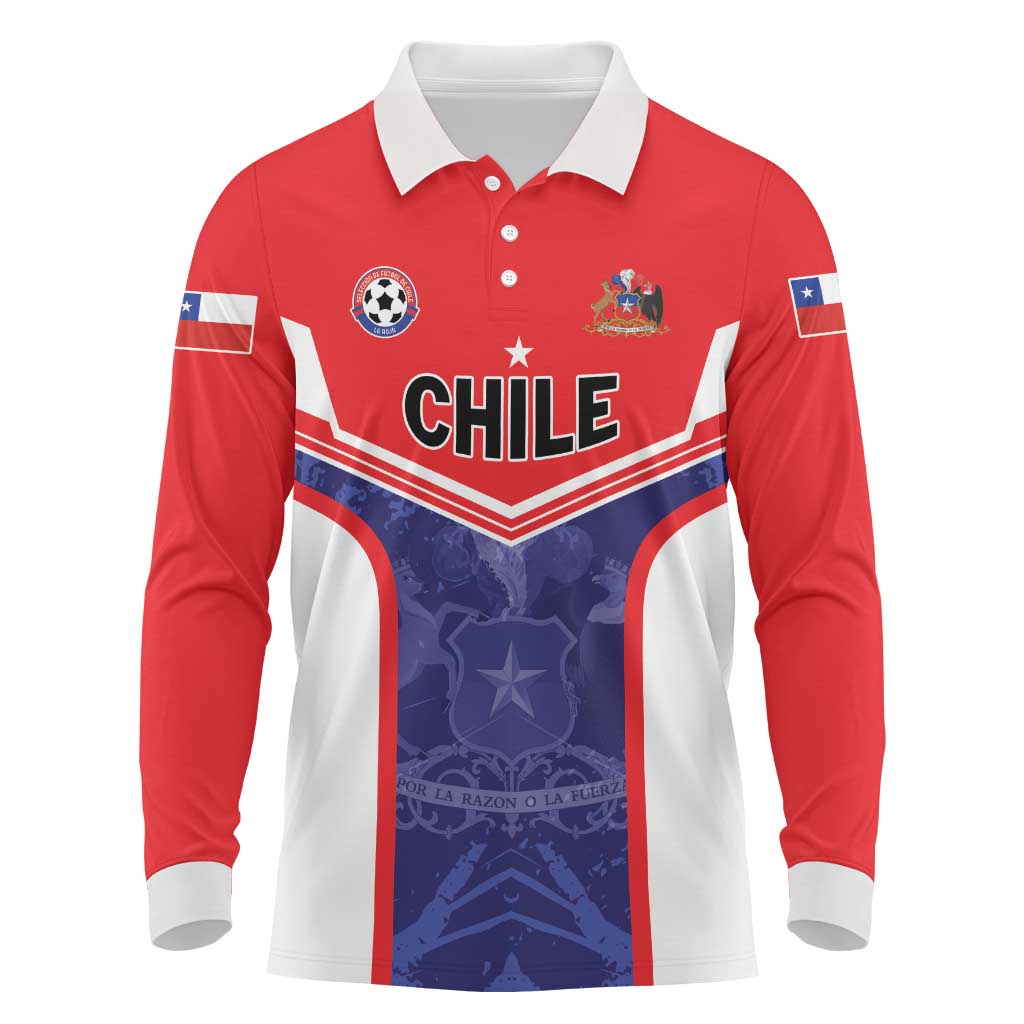 Custom Football Chile Long Sleeve Polo Shirt Vamos La Roja - Wonder Print Shop