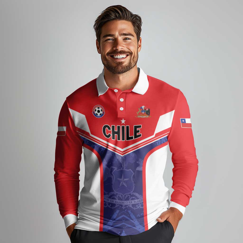 Custom Football Chile Long Sleeve Polo Shirt Vamos La Roja - Wonder Print Shop
