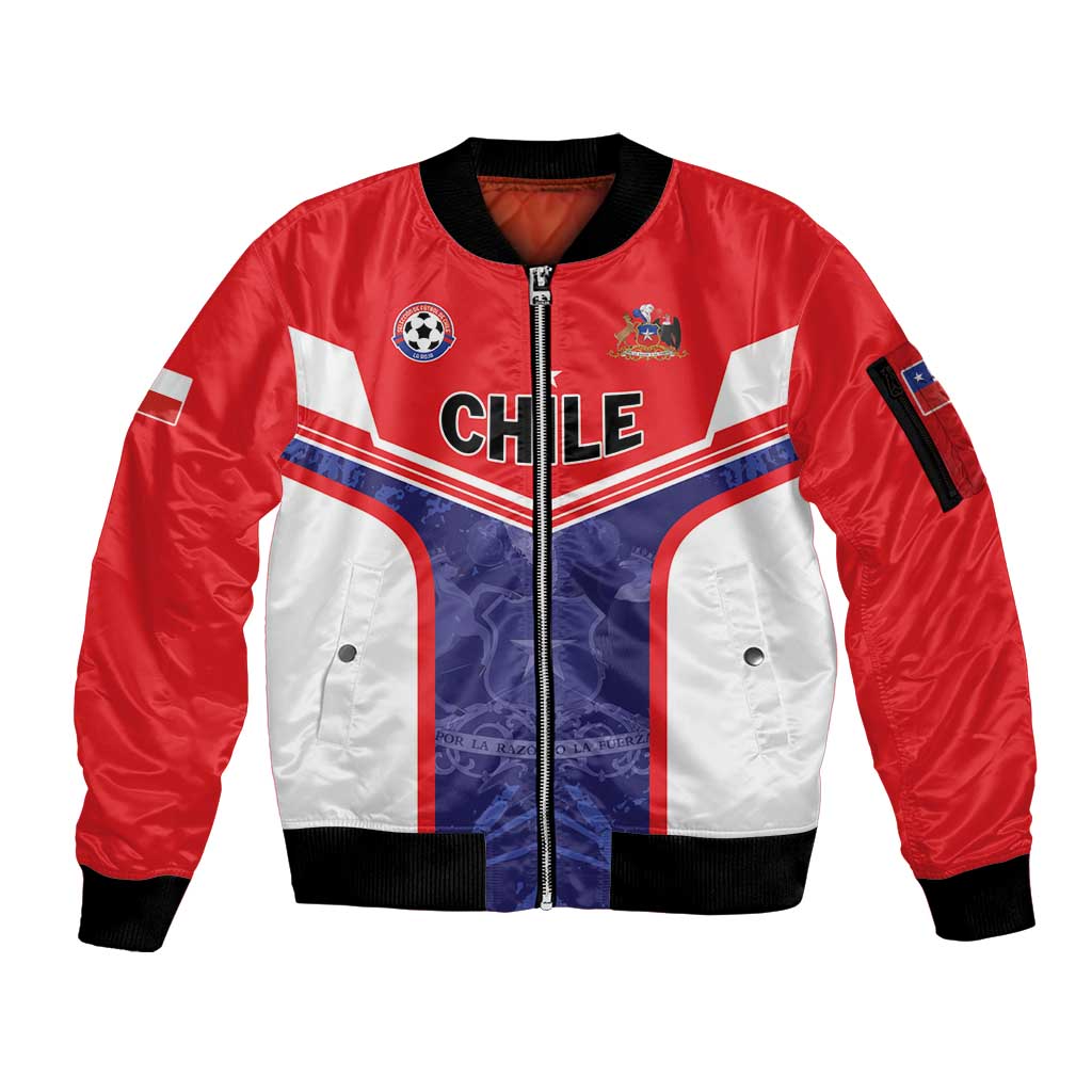 Custom Football Chile Sleeve Zip Bomber Jacket Vamos La Roja - Wonder Print Shop