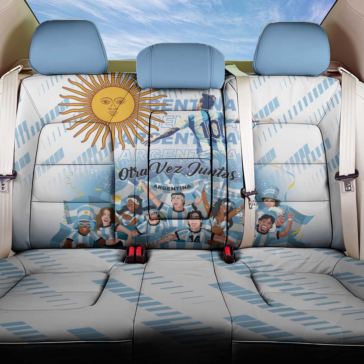 Argentina 2024 Football Champions Back Car Seat Cover Vamos La Seleccion Otra Vez Juntos - Wonder Print Shop