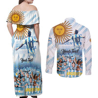 Argentina 2024 Football Champions Couples Matching Off Shoulder Maxi Dress and Long Sleeve Button Shirt Vamos La Seleccion Otra Vez Juntos - Wonder Print Shop