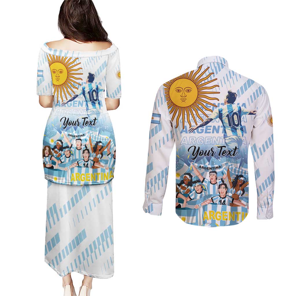 Argentina 2024 Football Champions Couples Matching Puletasi and Long Sleeve Button Shirt Vamos La Seleccion Otra Vez Juntos - Wonder Print Shop