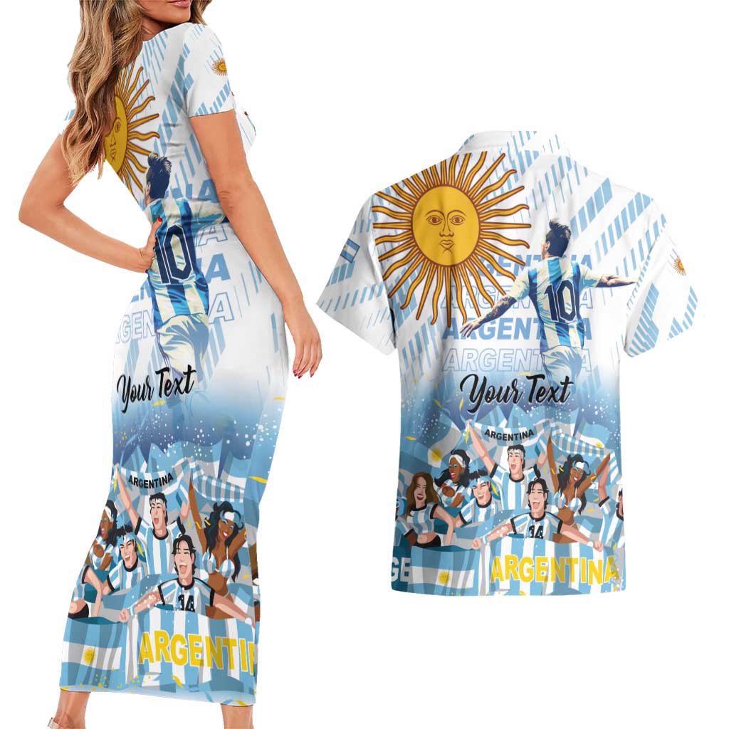 Argentina 2024 Football Champions Couples Matching Short Sleeve Bodycon Dress and Hawaiian Shirt Vamos La Seleccion Otra Vez Juntos - Wonder Print Shop