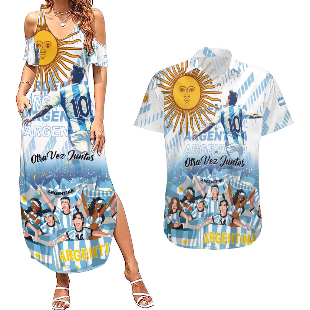 Argentina 2024 Football Champions Couples Matching Summer Maxi Dress and Hawaiian Shirt Vamos La Seleccion Otra Vez Juntos - Wonder Print Shop