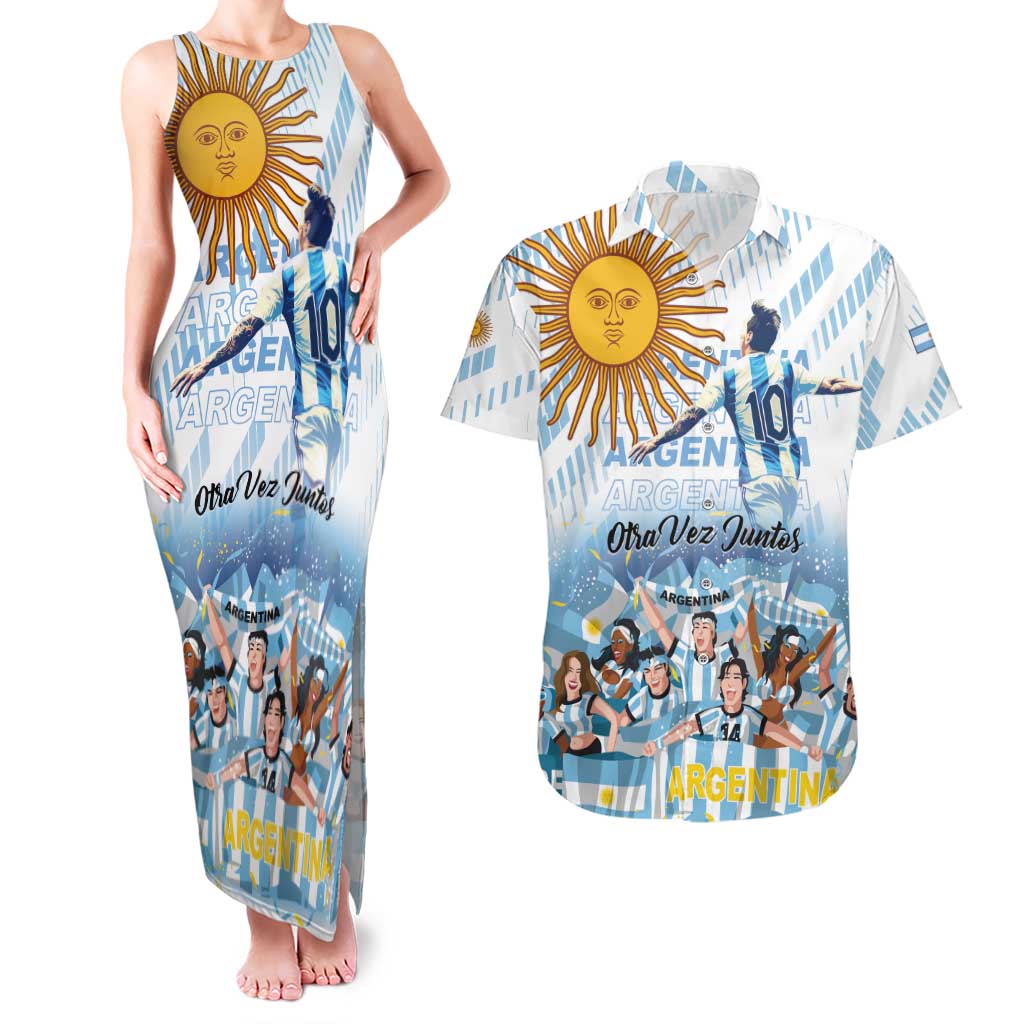 Argentina 2024 Football Champions Couples Matching Tank Maxi Dress and Hawaiian Shirt Vamos La Seleccion Otra Vez Juntos - Wonder Print Shop