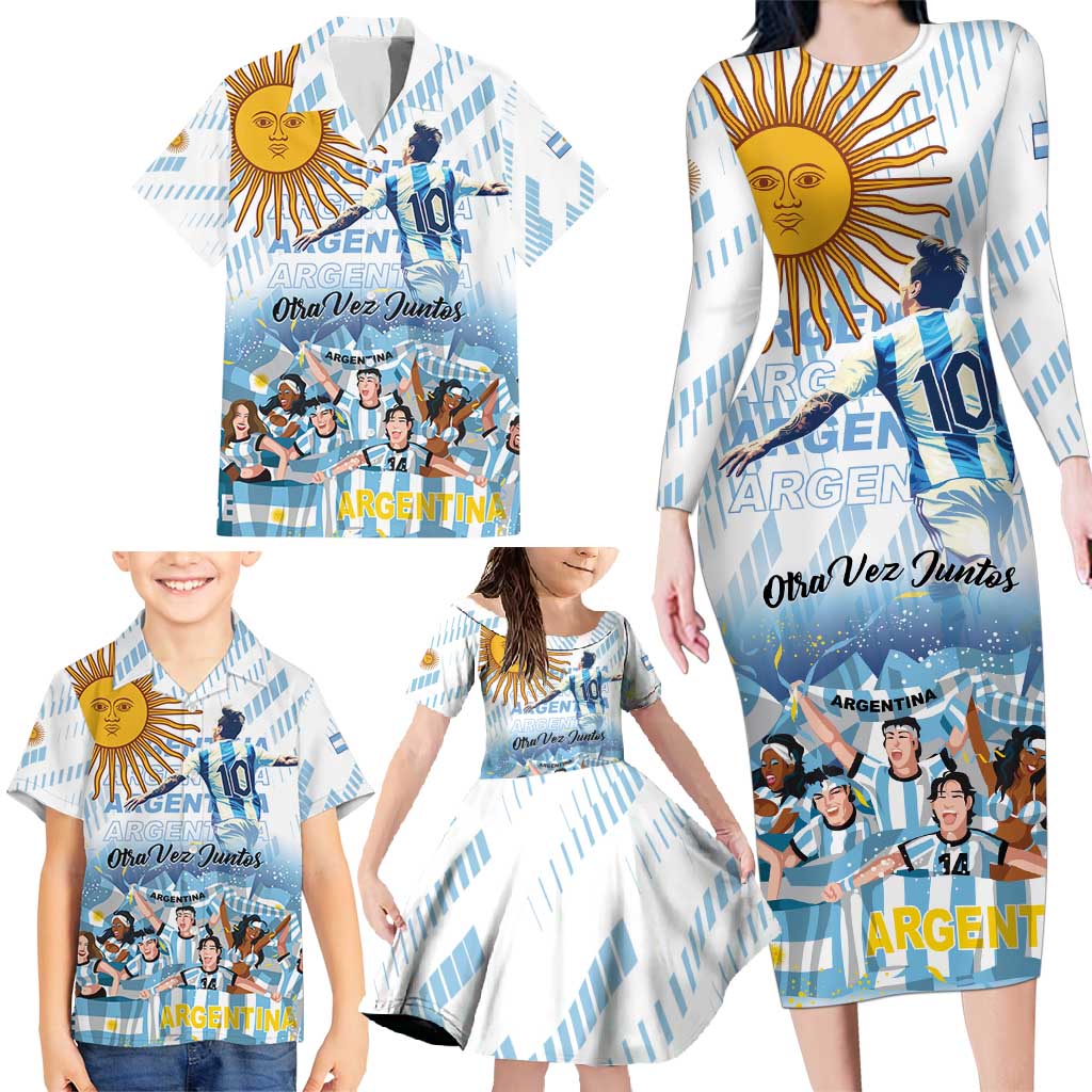 Argentina 2024 Football Champions Family Matching Long Sleeve Bodycon Dress and Hawaiian Shirt Vamos La Seleccion Otra Vez Juntos - Wonder Print Shop