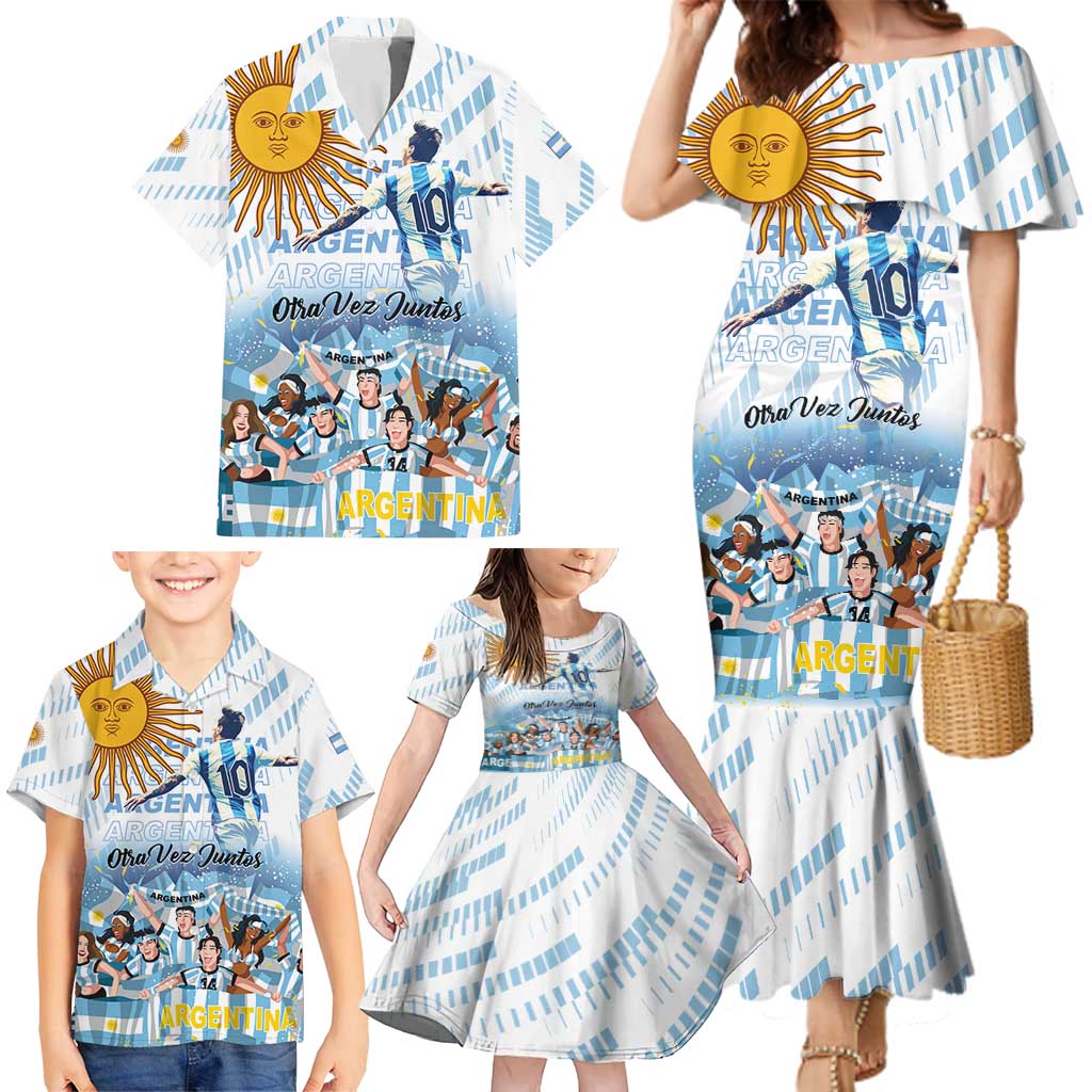 Argentina 2024 Football Champions Family Matching Mermaid Dress and Hawaiian Shirt Vamos La Seleccion Otra Vez Juntos - Wonder Print Shop