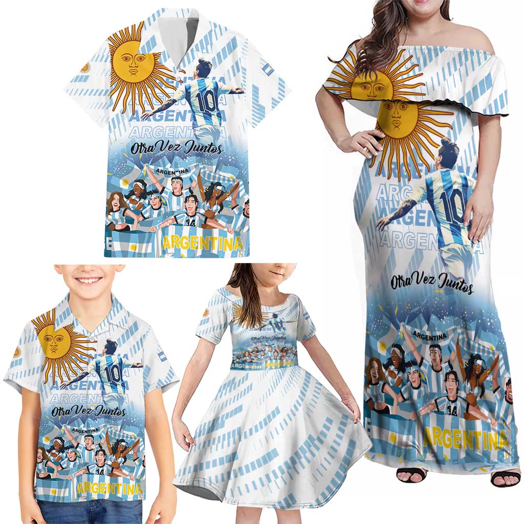 Argentina 2024 Football Champions Family Matching Off Shoulder Maxi Dress and Hawaiian Shirt Vamos La Seleccion Otra Vez Juntos - Wonder Print Shop