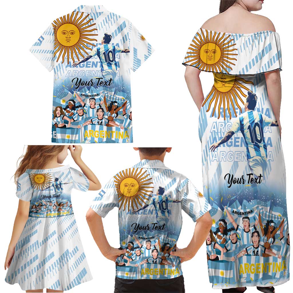 Argentina 2024 Football Champions Family Matching Off Shoulder Maxi Dress and Hawaiian Shirt Vamos La Seleccion Otra Vez Juntos - Wonder Print Shop